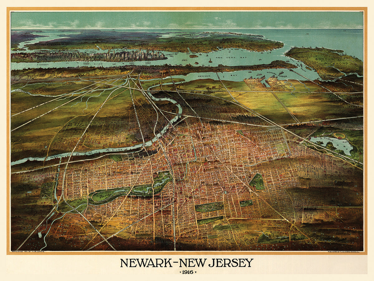 Birdseye View Of Newark, New Jersey 1916
