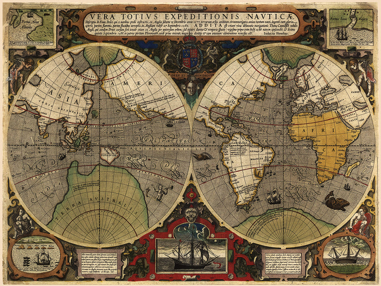 Hondius mapa del mundo 1595 Lienzo