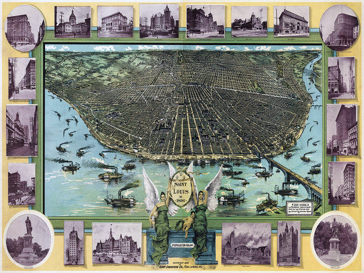 Birds Eye Map Of St Louis Mo 1896