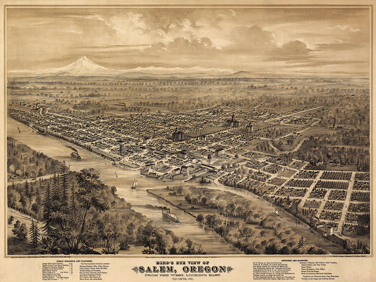 Salem Oregon 1876 Vista de pájaro Lienzo