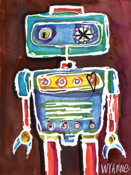 Robot Boy by Wyanne - larger sizes handcrafted wall art work on large canvas & framed canvas prints