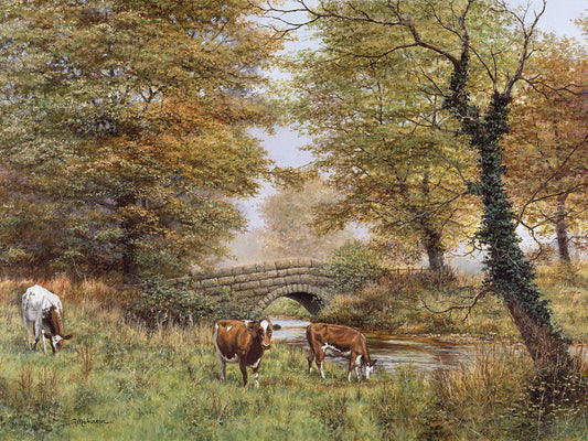 Cows By Bridge Canvas Art
