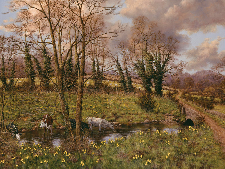 Arte de lienzo de ganado y narcisos