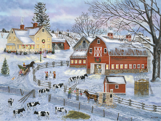 Dairy Farm at Christmas Canvas Art