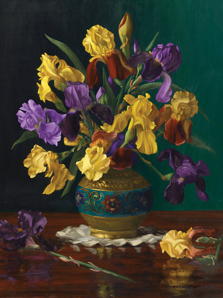 Iris en jarrón Cloisonné Lienzo