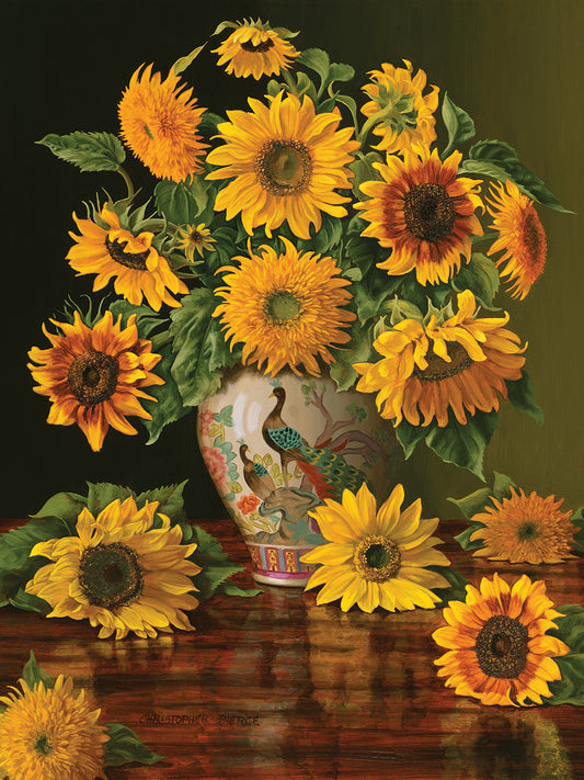 Sunflowers In A Peacock Vase