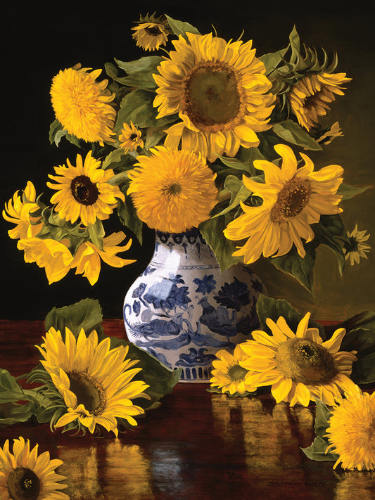 Sunflowers in Blue & White Chinese Vase