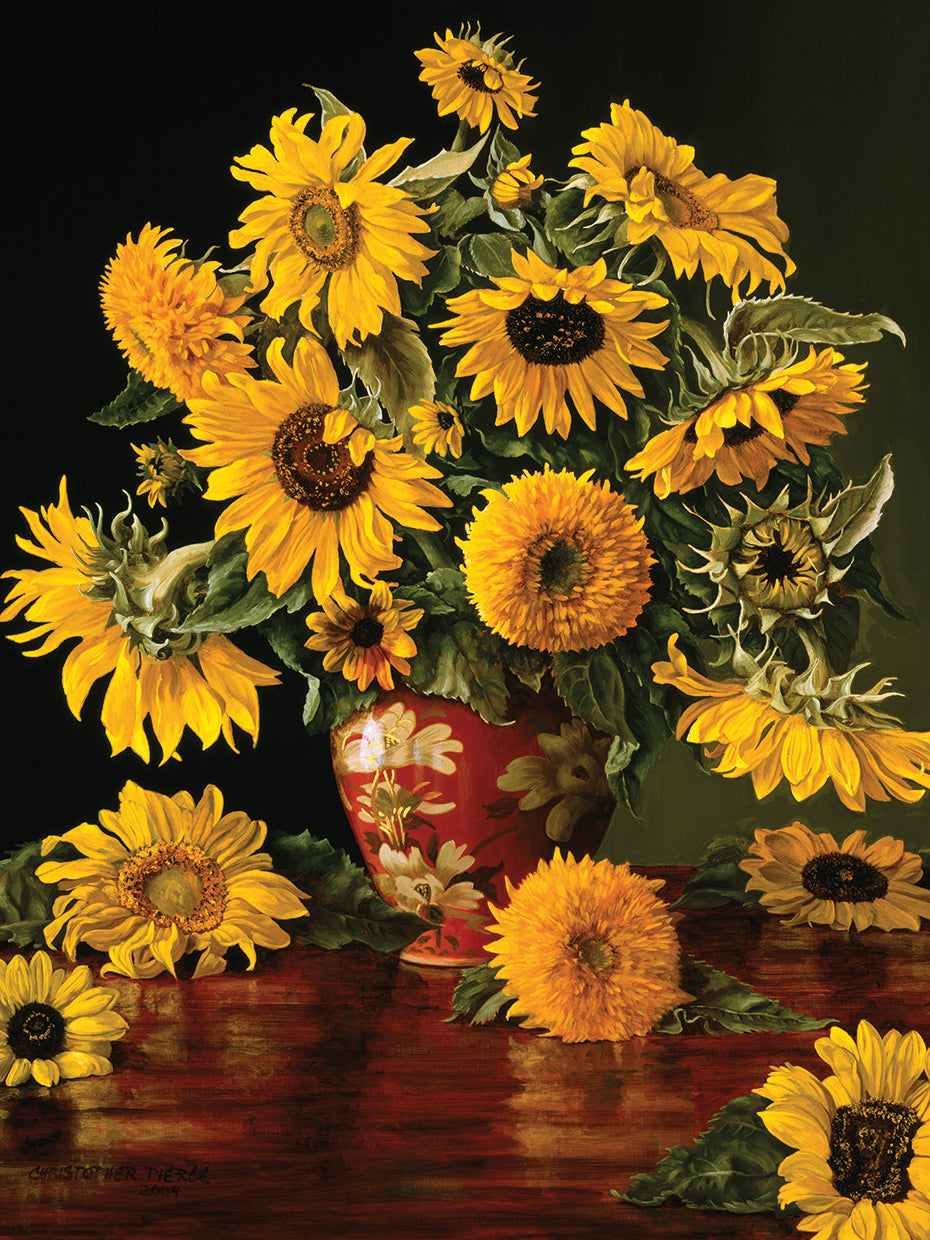 Sunflowers in a Crimson Vase
