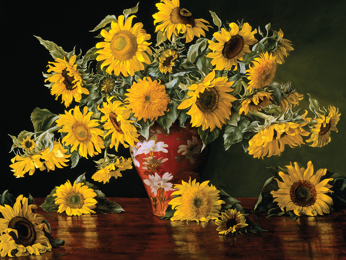 Sunflower in a Red Chinese Vase