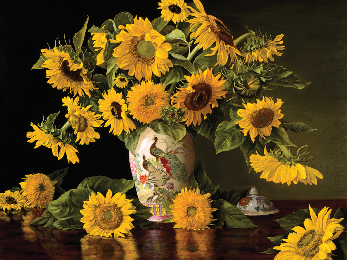 Sunflowers in a Chinese Peacock Vase