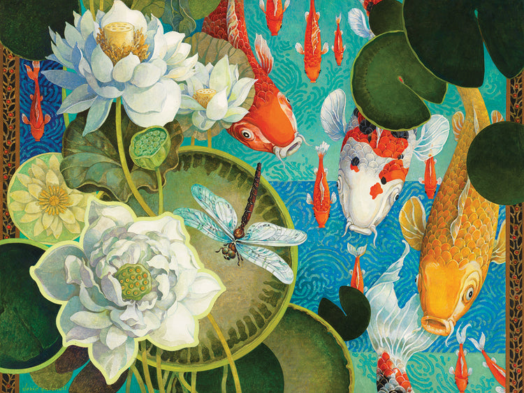 Arte de la lona de la charca de Koi