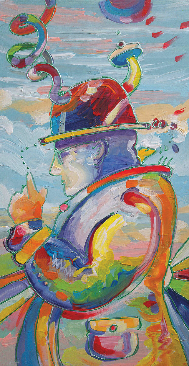 Pop Art Thinker by Howie Green is a colorful and pop-art portrait painting printed on canvas or framed canvas