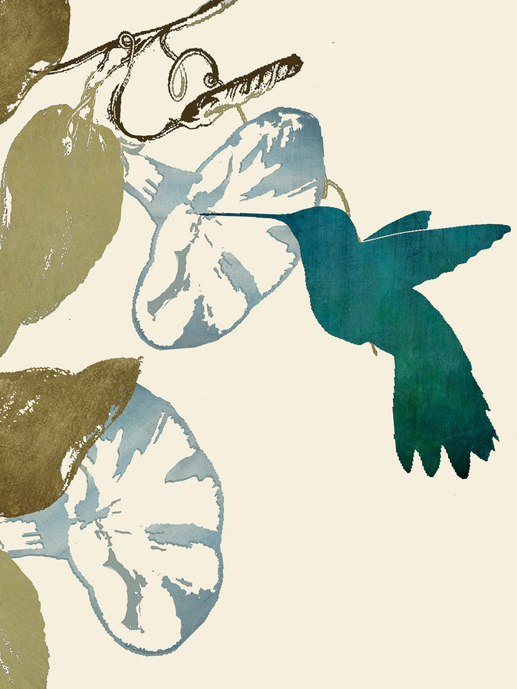 Hummingbird and Morning Glories