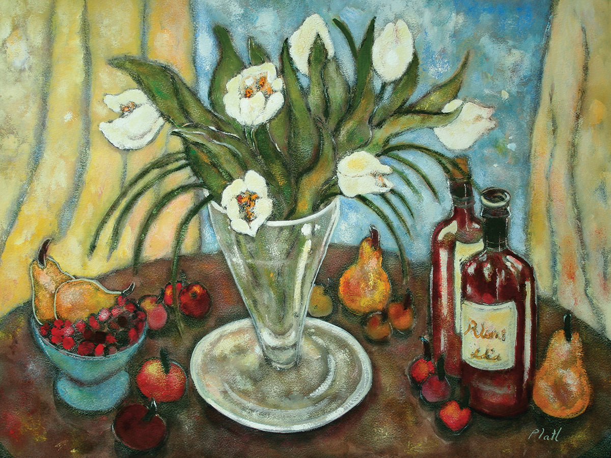 Red , Fruit And Tulips