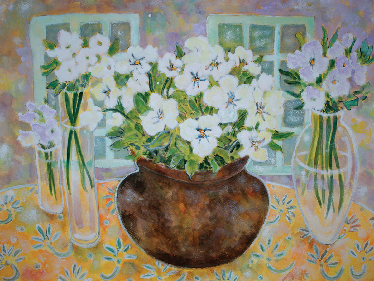 Table Of White Pansies