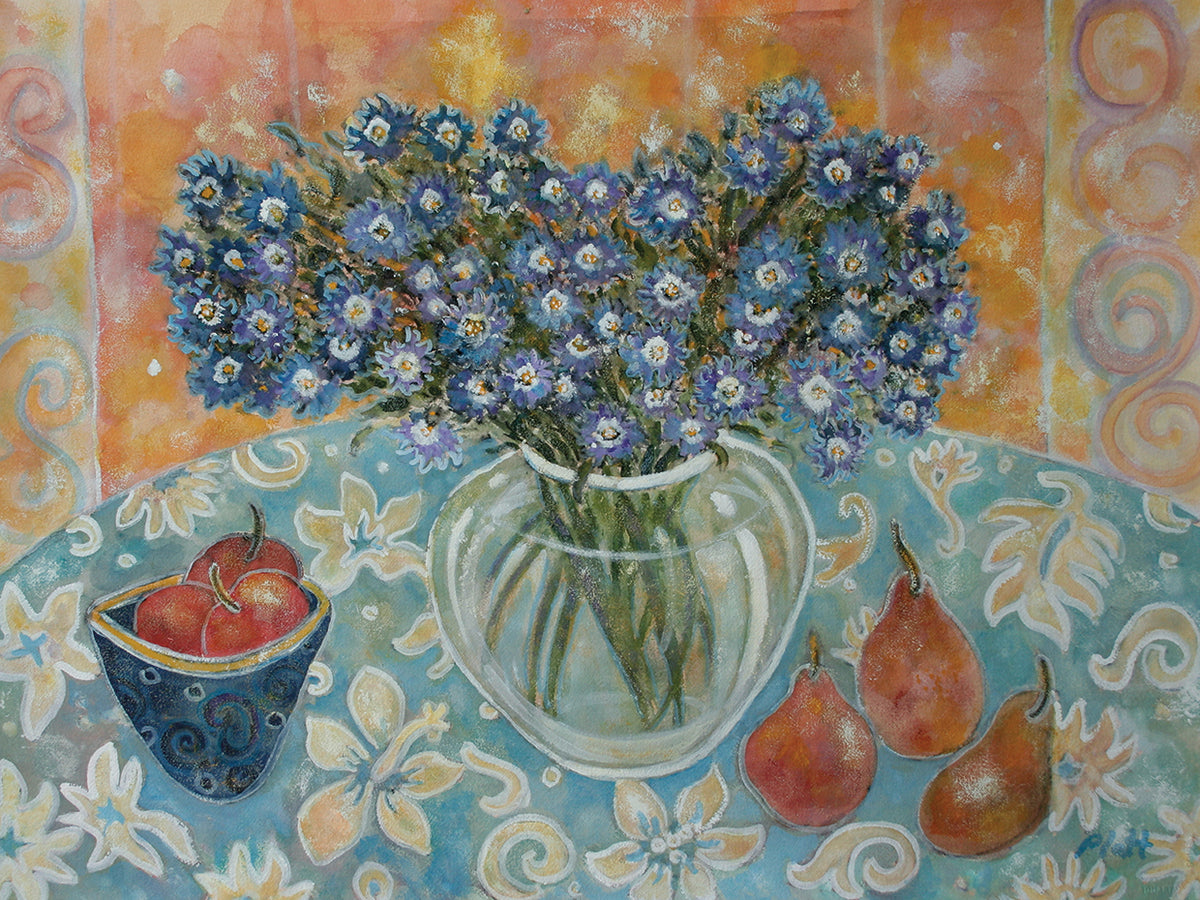Blue Flowers On A Hawaiian Cloth