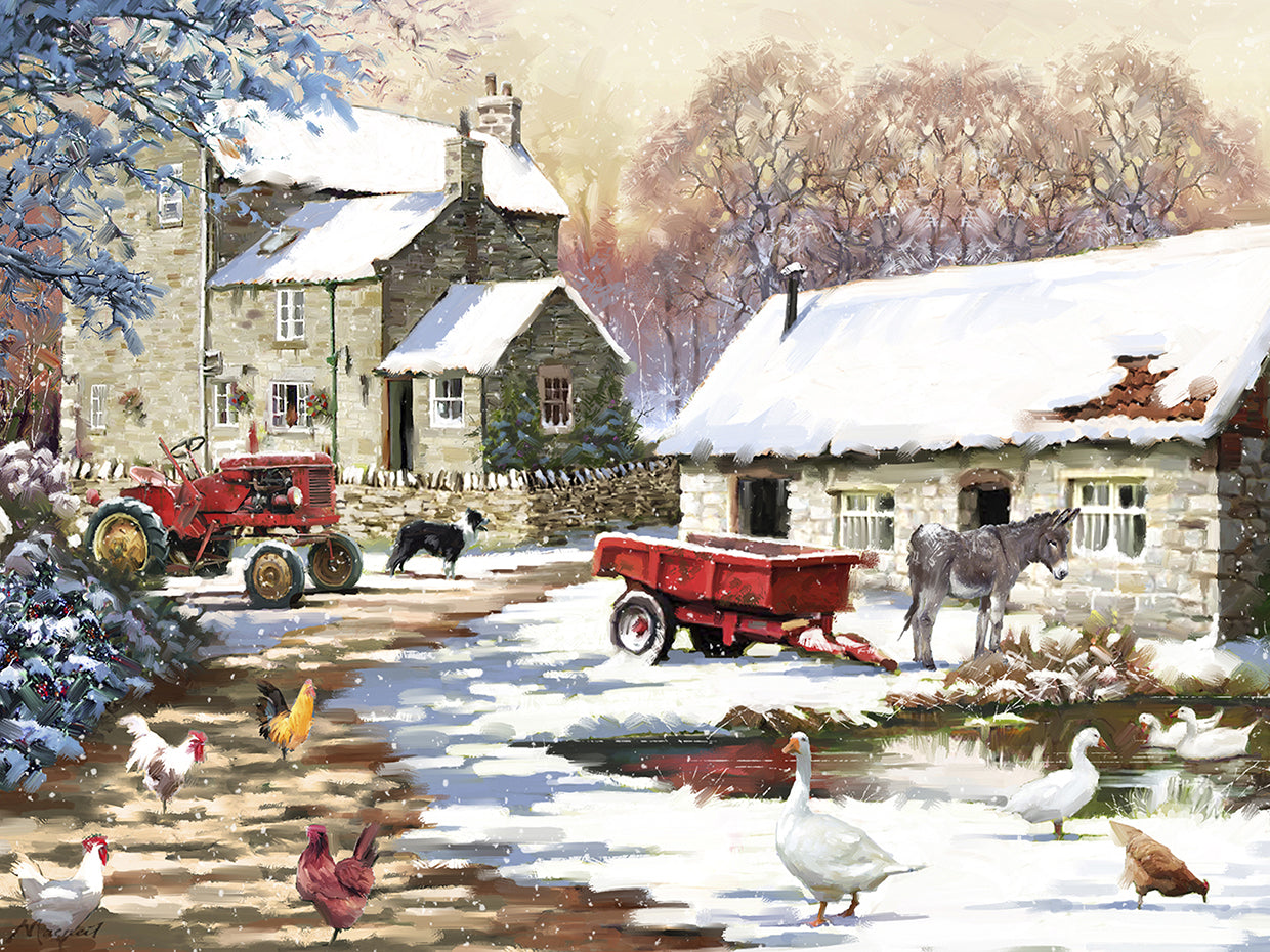 snowy farmyard
