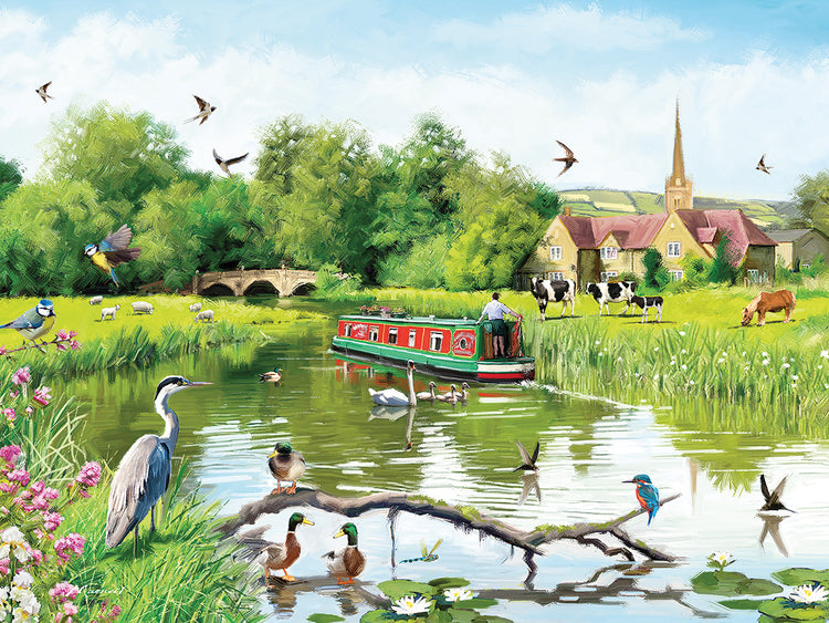 1653 Riverside (With Boat) handcrafted art work on canvas or framed canvas prints by The Macneil Studio 