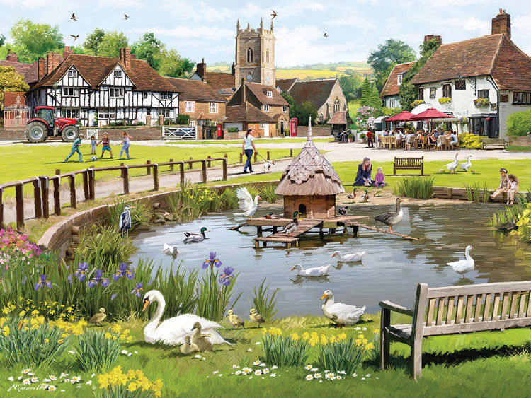 Village Puzzle handcrafted art work on canvas or framed canvas prints by The Macneil Studio 