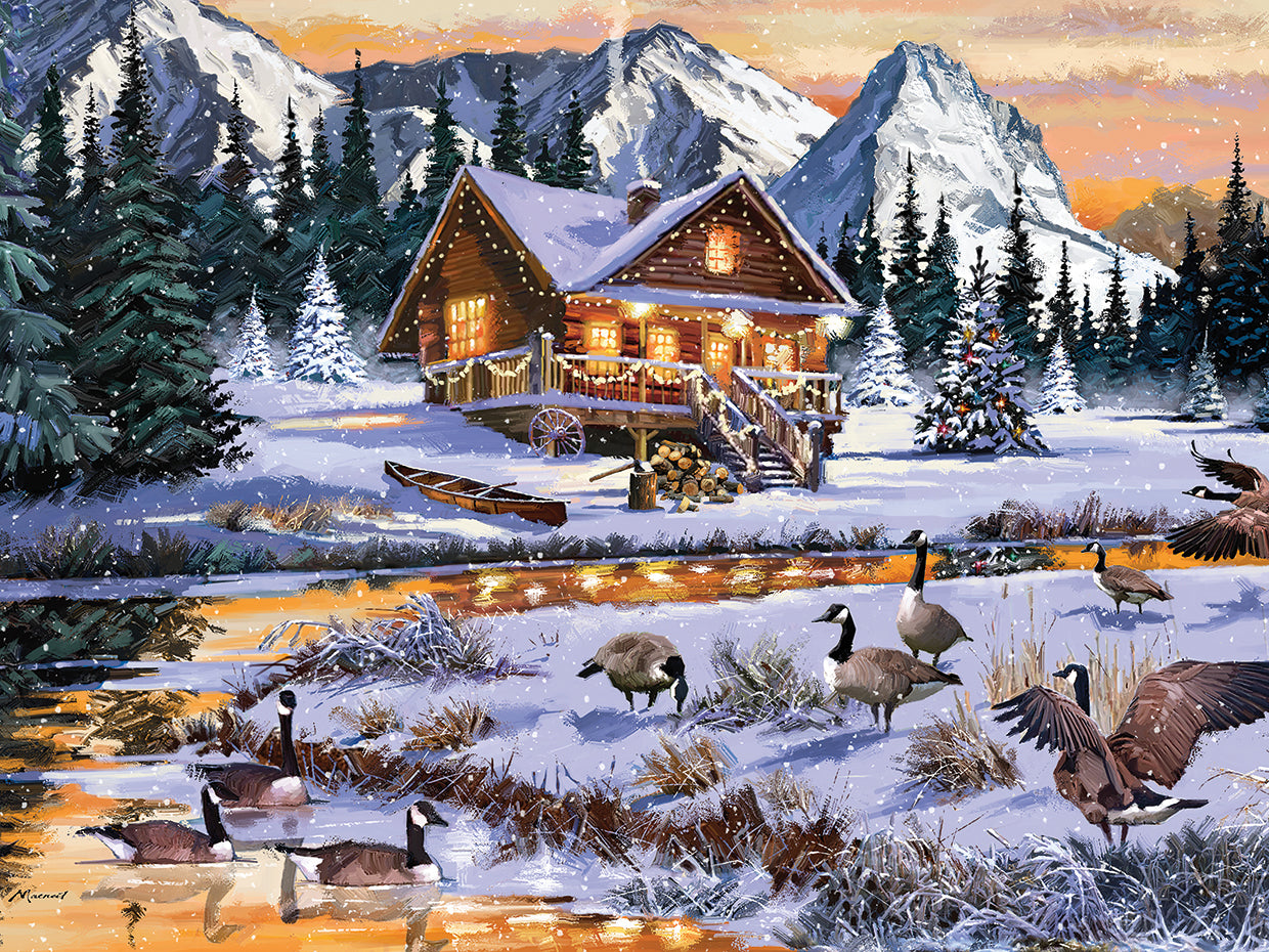 Geese on the Stream handcrafted art work on canvas or framed canvas prints by The Macneil Studio 