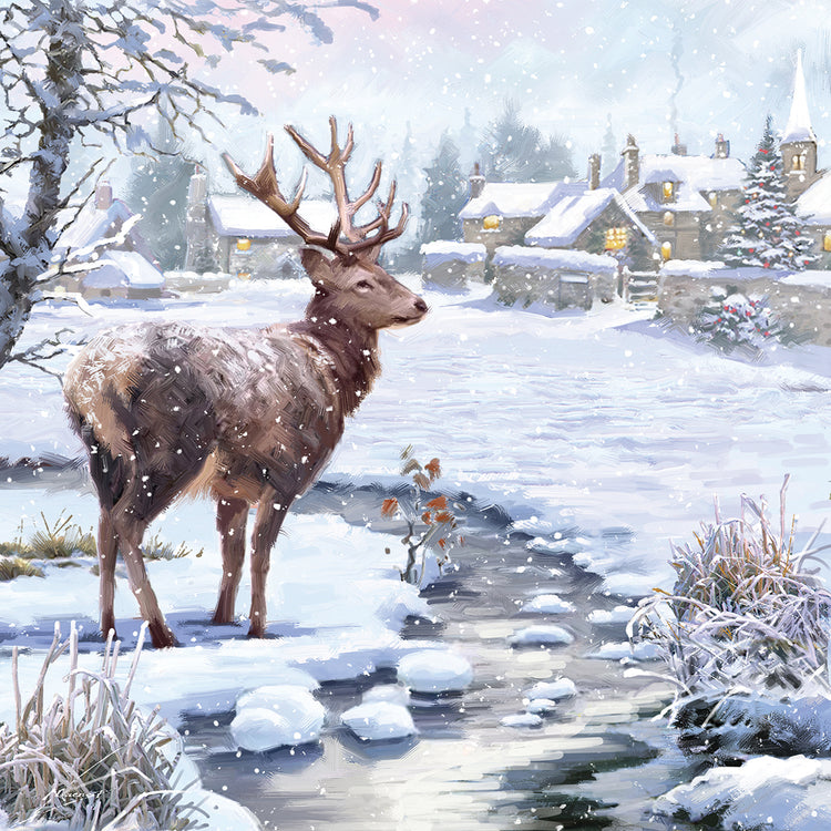 Winter Stag handcrafted art work on canvas or framed canvas prints by The Macneil Studio 