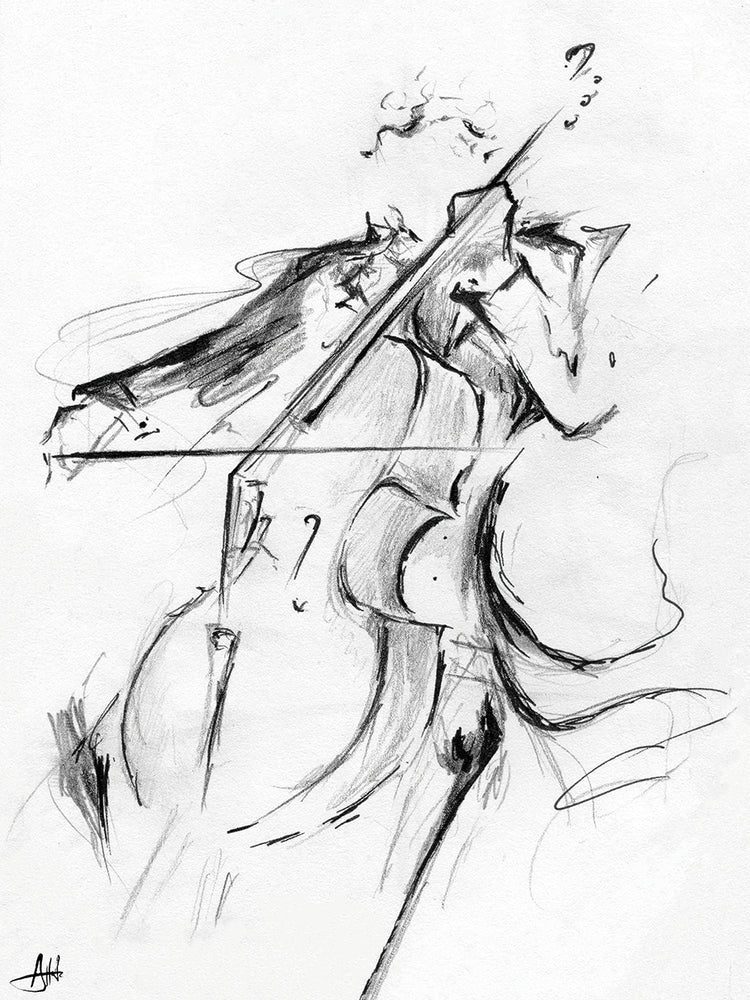 El arte de la lona del bosquejo del violonchelista