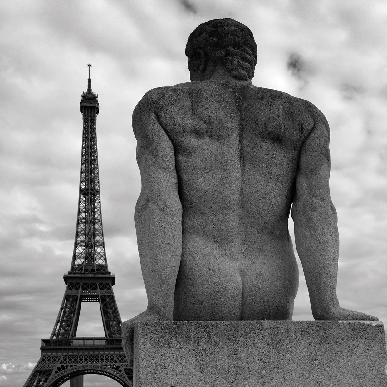 Eiffel and Man handcrafted art work on canvas or framed canvas prints by Moises Levy 