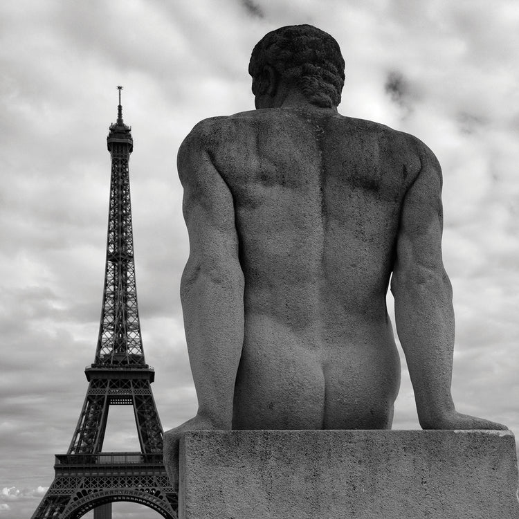 Eiffel and Man handcrafted art work on canvas or framed canvas prints by Moises Levy 