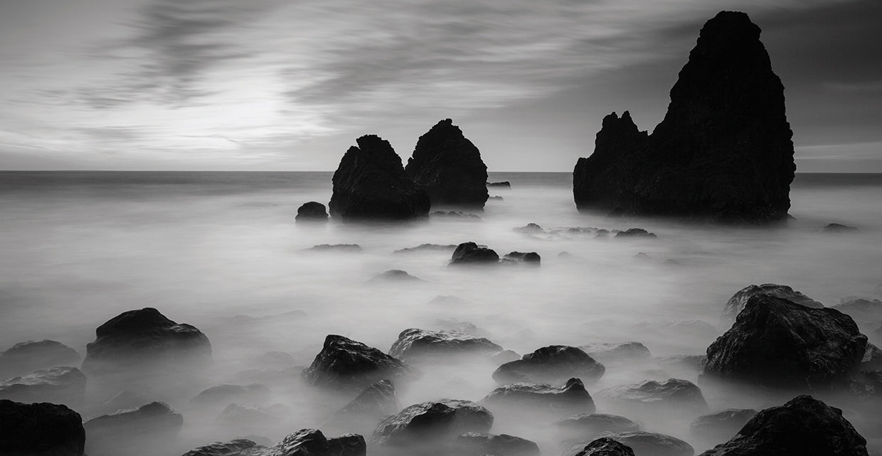Rodeo Beach II, Black and White handcrafted art work on canvas or framed canvas prints by Moises Levy 