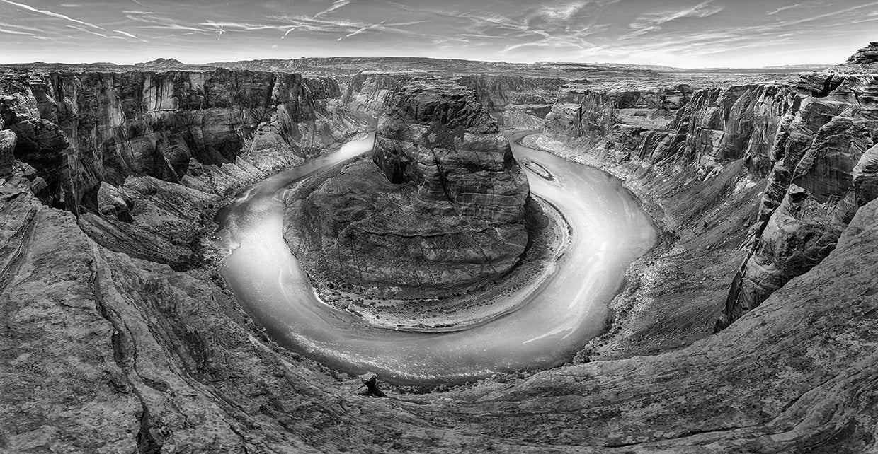 Horseshoe Bend B&W handcrafted art work on canvas or framed canvas prints by Moises Levy 