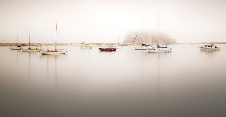 Nine Boats & Rock handcrafted art work on canvas or framed canvas prints by Moises Levy 