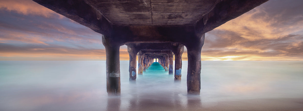 Pier On Sunset 4 handcrafted art work on canvas or framed canvas prints by Moises Levy 