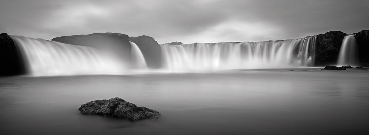 Godafoss Panorama 1 handcrafted art work on canvas or framed canvas prints by Moises Levy 