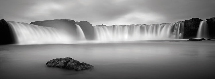 Godafoss Panorama 1 handcrafted art work on canvas or framed canvas prints by Moises Levy 