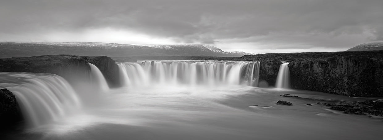 Godafoss Panorama 2 handcrafted art work on canvas or framed canvas prints by Moises Levy 
