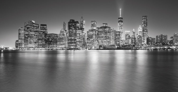 Manhattan Skyline Night handcrafted art work on canvas or framed canvas prints by Moises Levy 