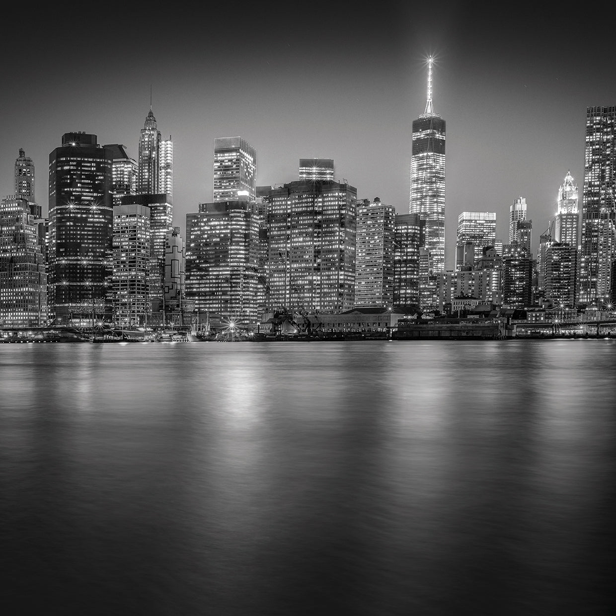 Manhattan Skyline Night Edit 3 handcrafted art work on canvas or framed canvas prints by Moises Levy 