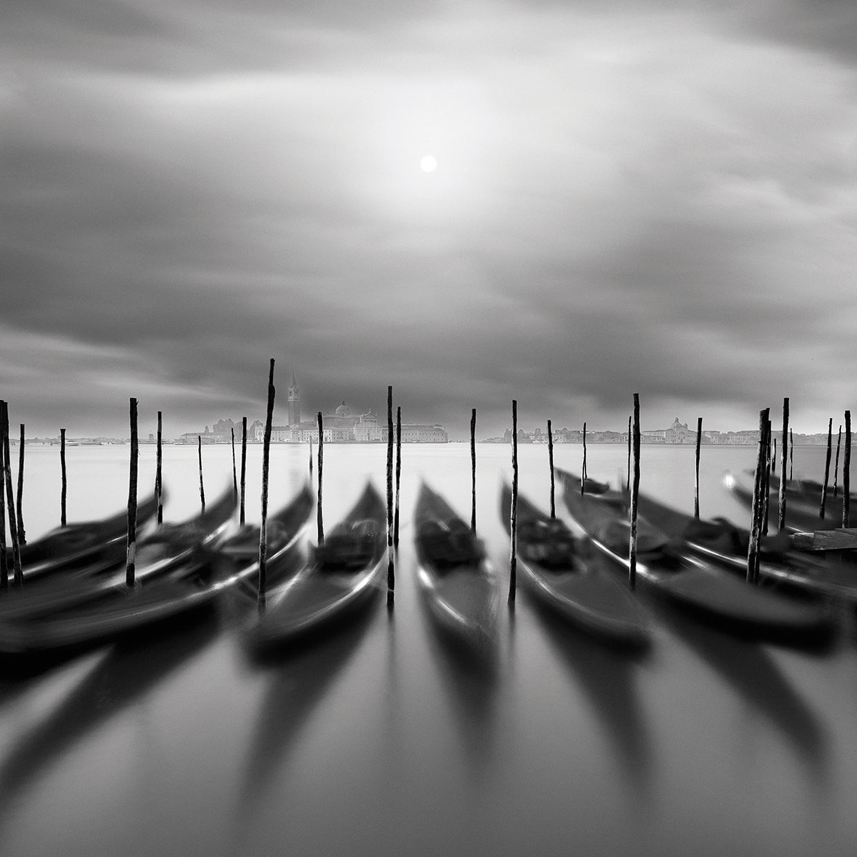 Gondolas En Atardecer handcrafted art work on canvas or framed canvas prints by Moises Levy 