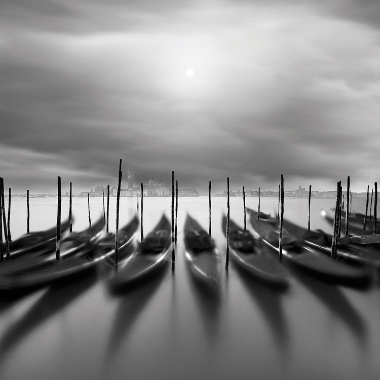 Gondolas En Atardecer handcrafted art work on canvas or framed canvas prints by Moises Levy 