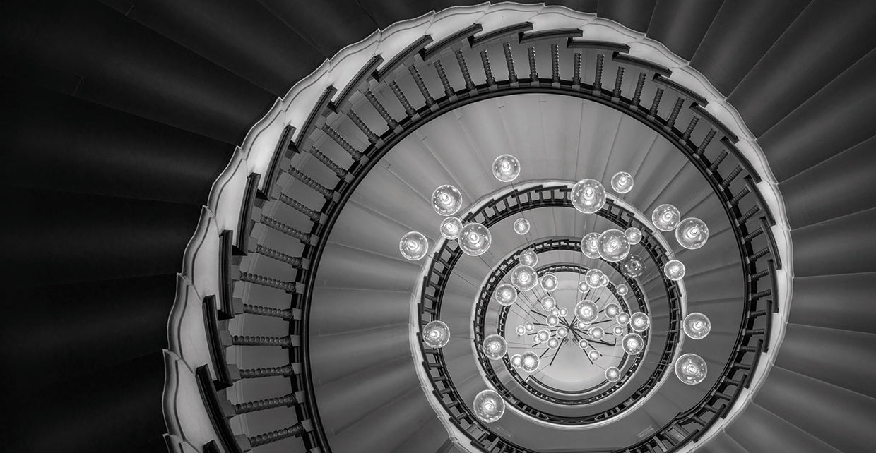 Staircase lights handcrafted art work on canvas or framed canvas prints by Moises Levy 