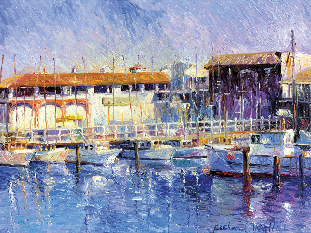 Fisherman's Wharf handcrafted art work on canvas or framed canvas prints by Richard Wallich 
