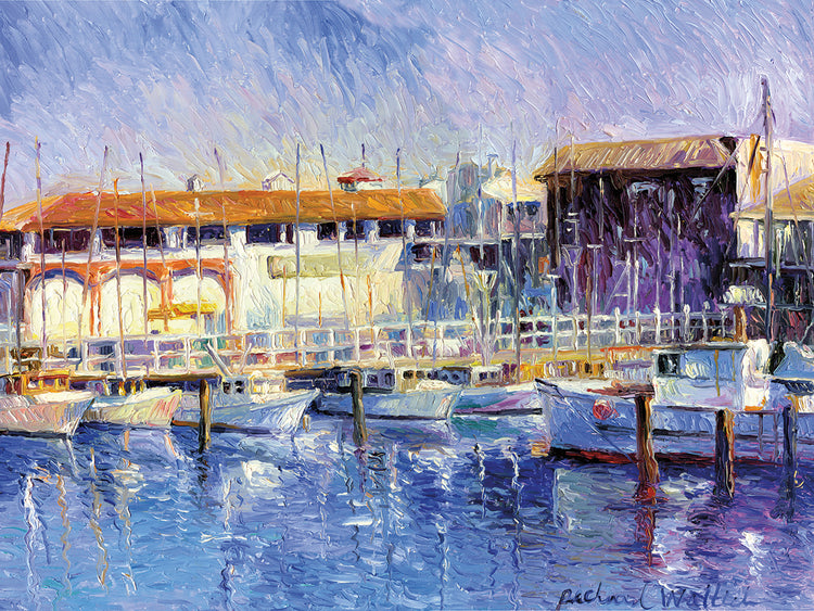Fisherman's Wharf handcrafted art work on canvas or framed canvas prints by Richard Wallich 