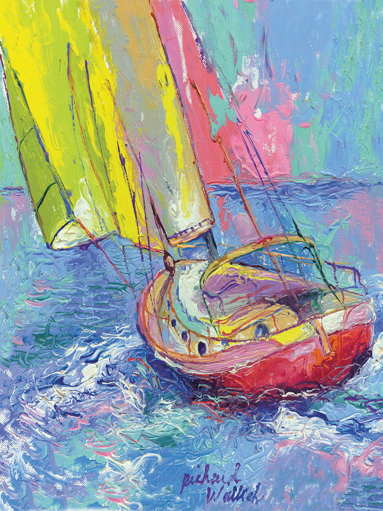 Sailboat handcrafted art work on canvas or framed canvas prints by Richard Wallich 