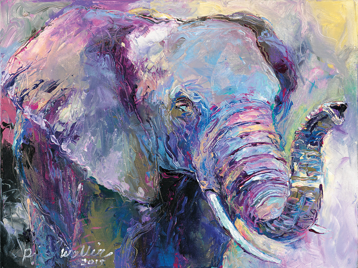 Blue Elephant handcrafted art work on canvas or framed canvas prints by Richard Wallich 