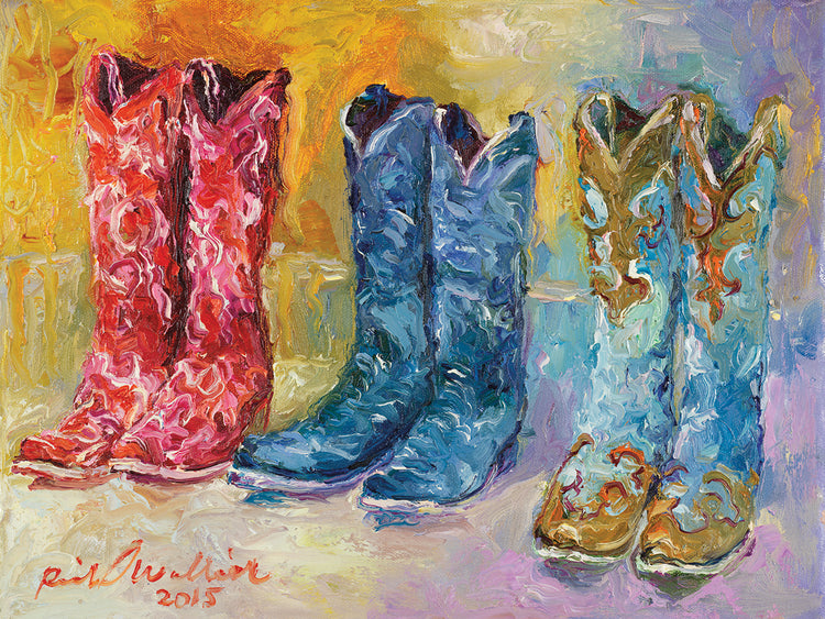 Cowboy Boots handcrafted art work on canvas or framed canvas prints by Richard Wallich 