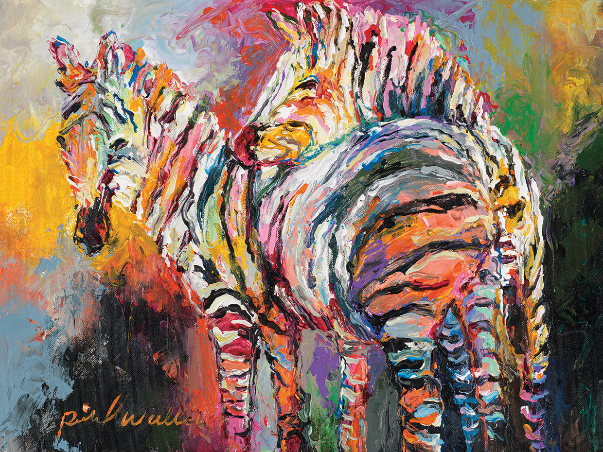 Zebras handcrafted art work on canvas or framed canvas prints by Richard Wallich 