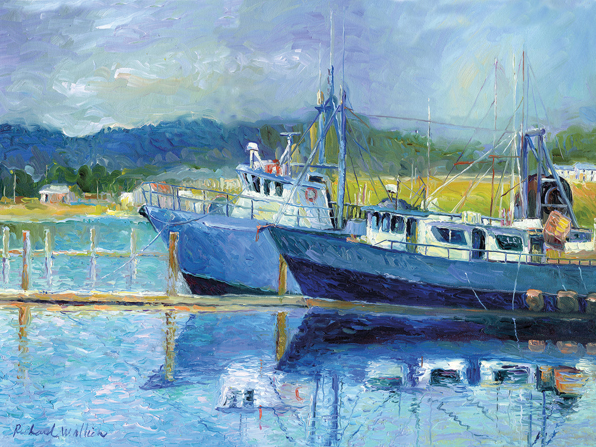 Fishing Boats On Oregon Coast handcrafted art work on canvas or framed canvas prints by Richard Wallich 