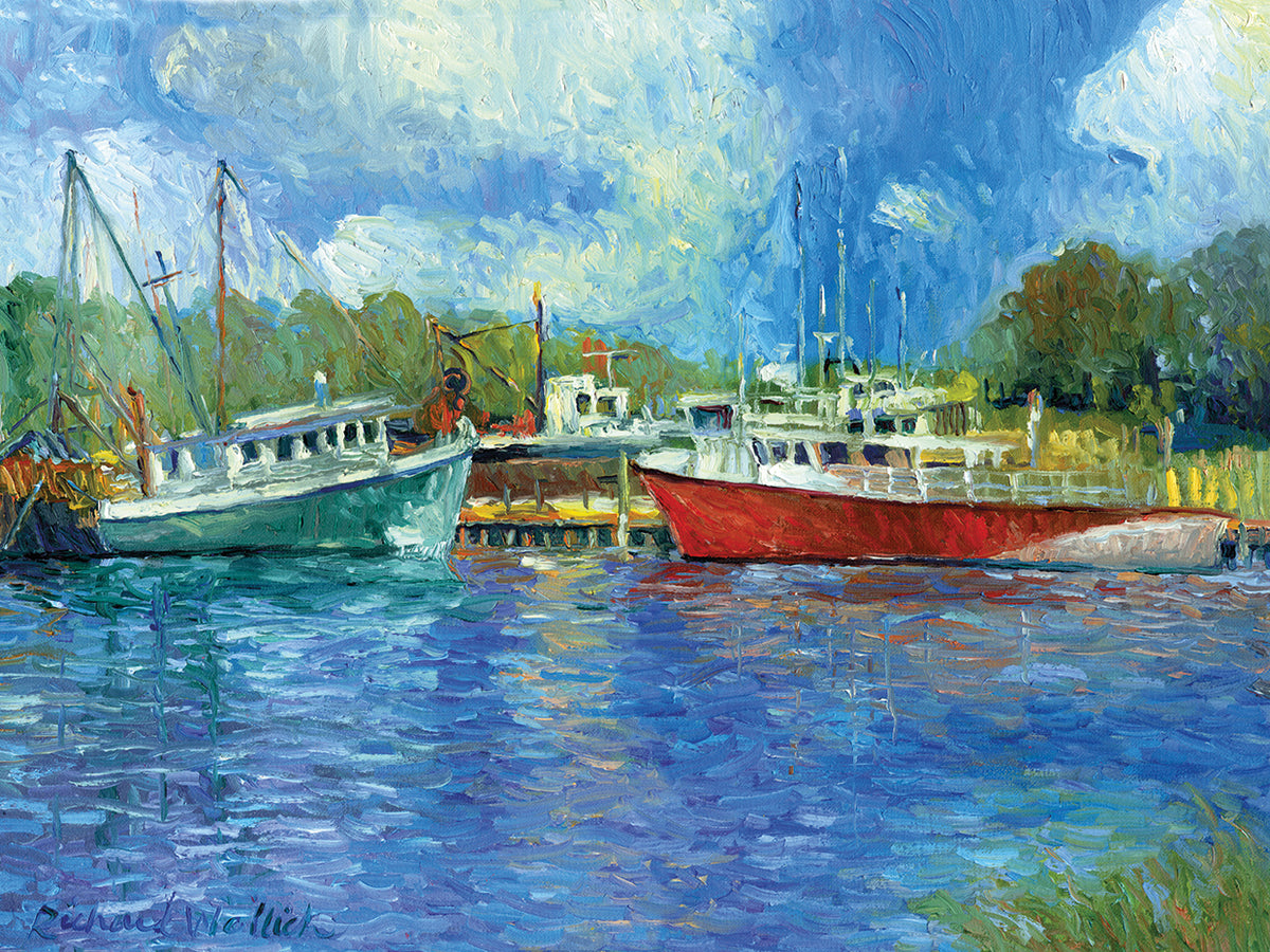 Wickford Boats handcrafted art work on canvas or framed canvas prints by Richard Wallich 