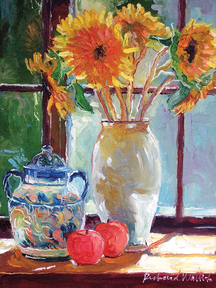 Sunflowers In A Vase handcrafted art work on canvas or framed canvas prints by Richard Wallich 
