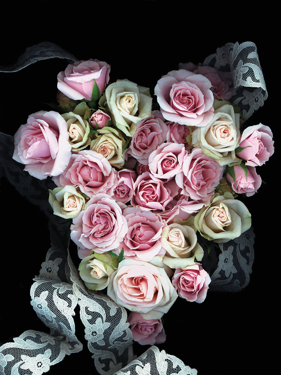 Pink & White Roses With Lace